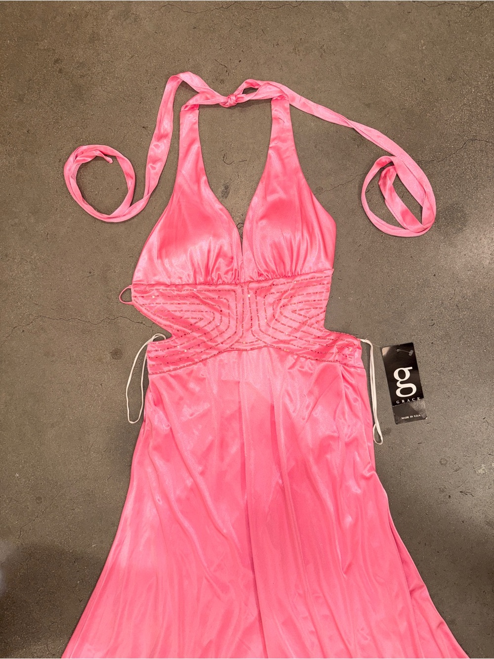 90s Grace Tie-Back Halter Maxi Dress in Bright Pink NWT - Picture 10 of 13